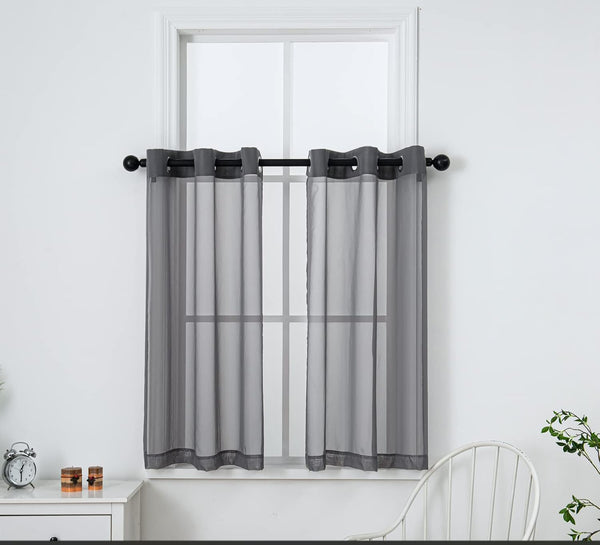 PI Dark Grey Sheer Curtains 45 Inches Length with Eyelets, Voile Light Filtering Small Window Curtains for