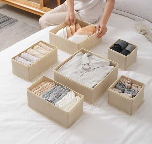 12 Pack Closet Clothing,Socks,Bra,Towels,Ties(12 Pack,Beige) Fordonral Drawer Organizer Clothes, Foldable Fabric