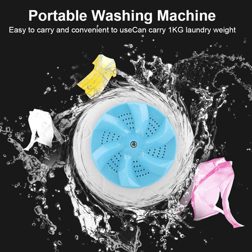 Portable Mini Washing Machine - 5.1in USB Ultrasonic Powered Turbo Washer with Suction Cups for Sink