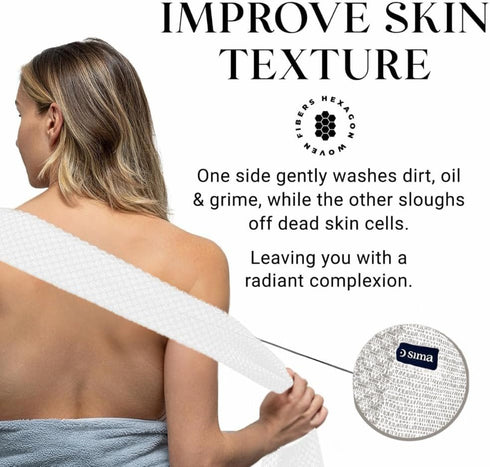 2 3 Pack) Sima Brand Exfoliating Washcloth Face & Body Scrub Towel - Japanese Exfoliating Towel with Hexagon Fibers