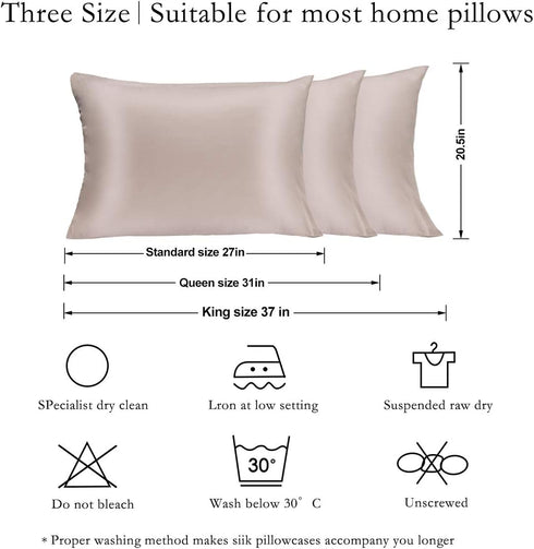 Silk Pillowcase for Hair and Skin 2 Pack - 100% Mulberry Silk Hypoallergenic Soft Breathable with Hidden Zipper