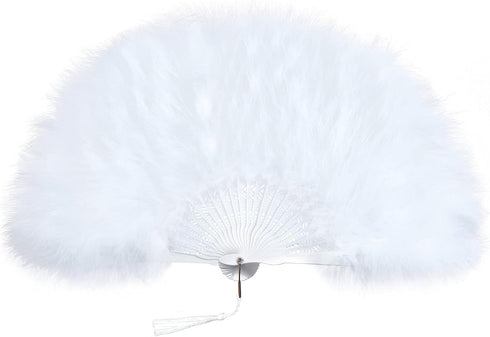 BABEYOND Marabou Feather Fan 20s Vintage Folding Hand Fan for Costume Dancing Show, Tea Party Wedding (White)