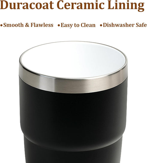 8 oz 18/8 (Black-2 Pack) Zenbo Stackable Espresso/Coffee Cups with Magnetic Lid, Ceramic-Lined Stainless Steel Mini