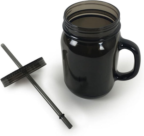 Black Mason Jar 20 Oz Double Wall Acrylic Cup with Straw - 2 Pack