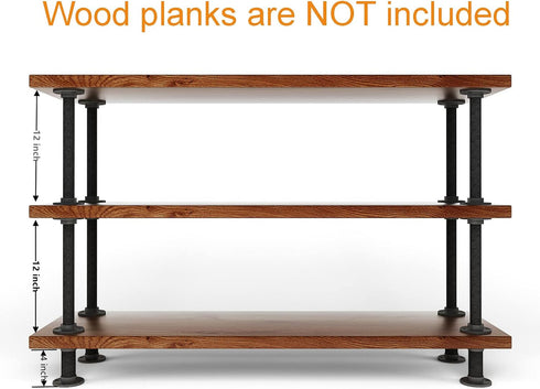MUZIK 3-Tier Industrial Pipe Table Leg Set - Rustic Iron Pipe Shelves for Shoe Rack, Kitchen Rack, Storage Organizer