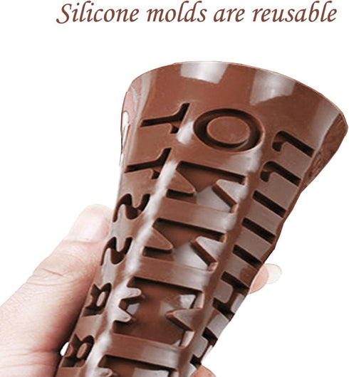 Silicone Letter Number Molds, Reusable Chocolate Molds with Happy Birthday Cake Decorating Symbols