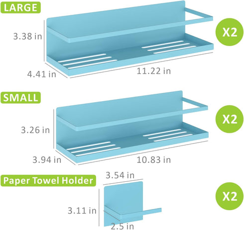 4 Pack Magnetic Spice Rack For Refrigerator, Space Saving Magnetic Shelf For Fridge Blue With Magnetic Paper Towel