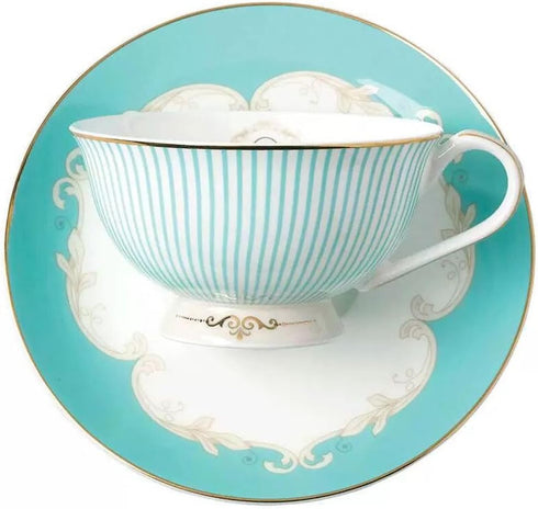 Cup & Saucer Set Bone China Porcelain Tea Coffee Cup for Breakfast Afternoon Tea - Blue Stripe Pattern (1)