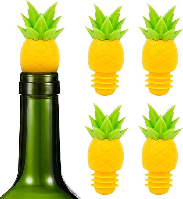 4Pcs Wine Stoppers for Bottles, Pineapple Silicone Caps, Reusable Wine Bottle Sealer, Funny Wine Stopper