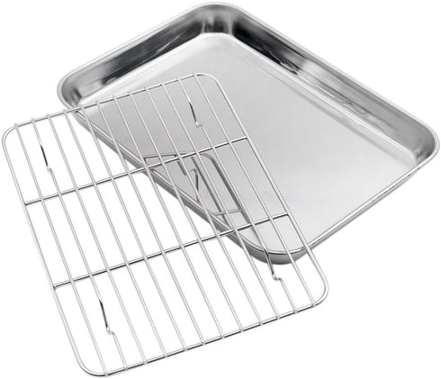 Baking Sheet with Rack Set, Stainless Steel Cookie Sheet and Cooling Rack, 9.5" X 7" X 1"