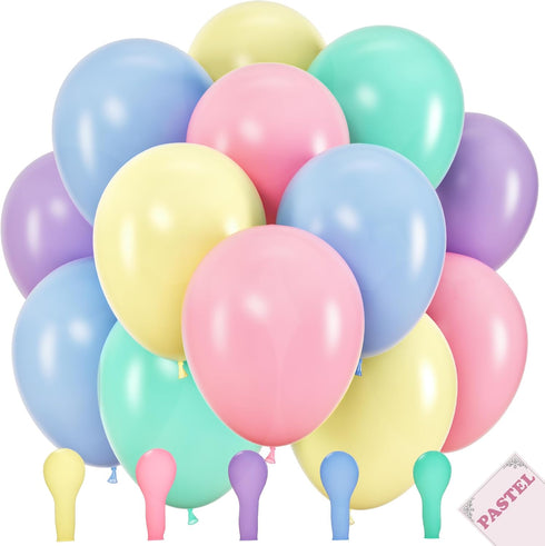 100 Pastel Balloons for Parties 10 Inch Latex Decorations for Easter or Rainbow Supplies - Blue, Purple, Yellow,