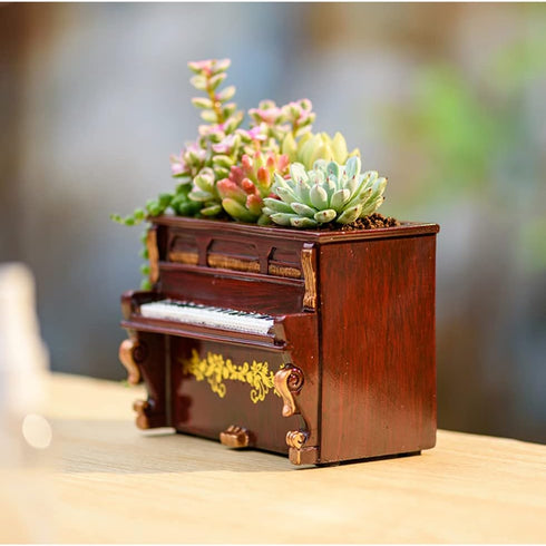 Wooden Pots, Mini Flowerpot, Retro Resin Succulent Planter Bonsai Pot Desk Holder Mini Ornament (Piano Black)