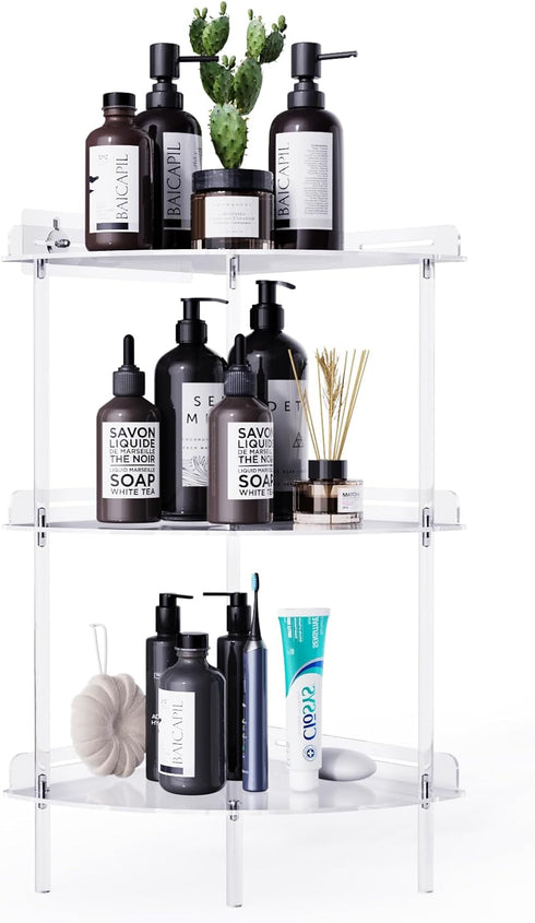3 Bakzon Corner Shower Caddy, Tier Acrylic Shower Organizer Corner for Inside Shower, Rustproof Floor Standing Shower