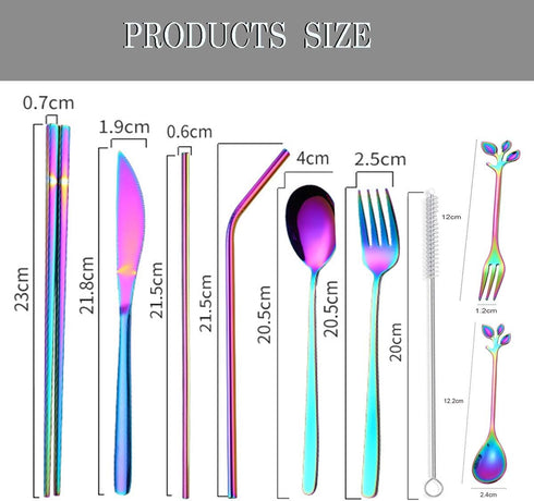 Travel Utensils Set with Case - Reusable Stainless Steel Silverware, 9 Pcs Portable Cutlery Set for Lunch Boxes,