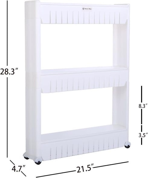 Mobile Shelving Unit Organizer for Laundry Room with 3 Large Storage Baskets, Slim Slide Out Pantry Rack for Narrow