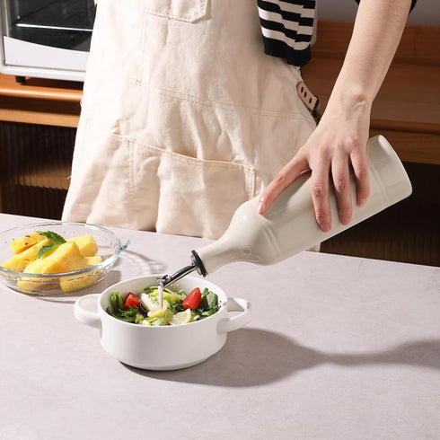 Sweejar Large Ceramic Olive Oil Dispenser Bottle, Opaque Oil Cruet for Oil, Vinegar, 24 Fl Oz, Beige