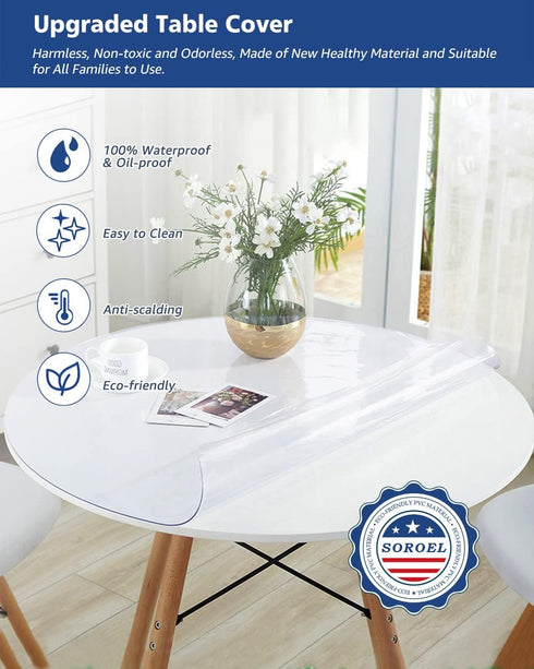 2Pcs 22 Inch PVC Tablecloth Round Clear Plastic Dining Table Protector Cover Waterproof Easy Clean Transparent Desktop