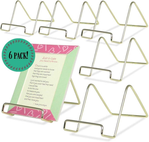 BANBERRY DESIGNS Wire Easel Display Stand Plate Holders, Smooth Plated Brass Metal, 3" H, Pack of 6 Pcs