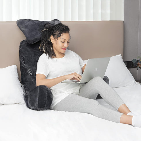 SLIGUY Reading Pillow-Bed Rest Pillow with Detachable Neck Roll & Higher Support Arm for Sitting in Bed Couch