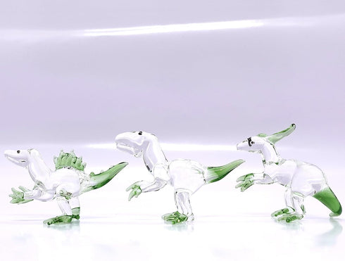 Set of 3 Dinosaurs Miniature Figurines, Hand Blown Color Glass Art Animals Collectible Gift Home Decor
