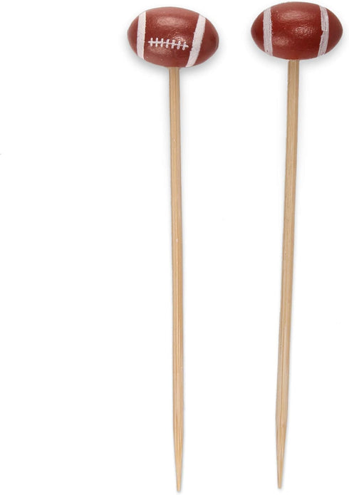 BambooMN 5.9" Decorative Sports Ball End Bamboo Cocktail Picks - 100 pcs for Events & Parties