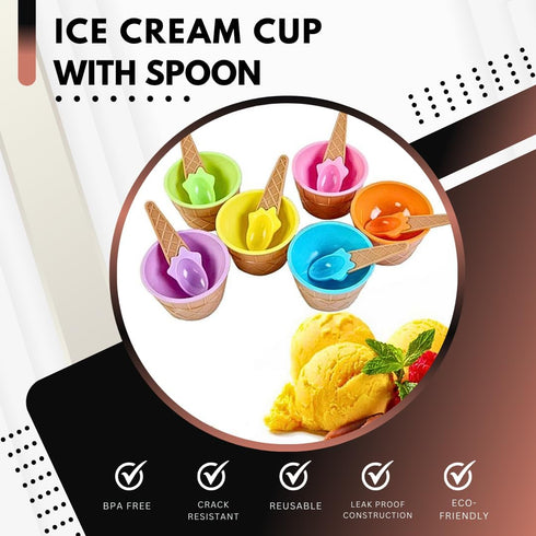 Frozen Pack 12 Green Direct Plastic Ice Cream Cups with Spoons - Sundae Dessert Bowls for Yogurt