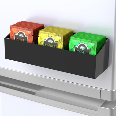 NiHome Magnetic Three-Compartment Acrylic Tea Bag Organizer, Durable Storage Solution for Tea Bags (Black)
