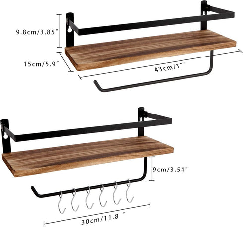 PHUNAYA Wood,Set 2(Carbonized Floating Shelves,Wall Mounted Shelf for Kitchen,Living Room,Bedroom,Bathroom