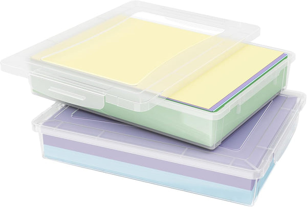 Lifewit 2 Pack Plastic Multi-Purpose Storage Box with Latching Lids, Clear A4 Paper Storage for Classroom, Board Game,