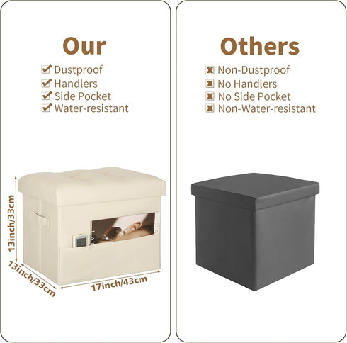 350 lbs, 17x13x13in, BelugaHelper Storage Ottoman Foot Rest Stool, Folding Leather Footstool Bench with Thicker Foam