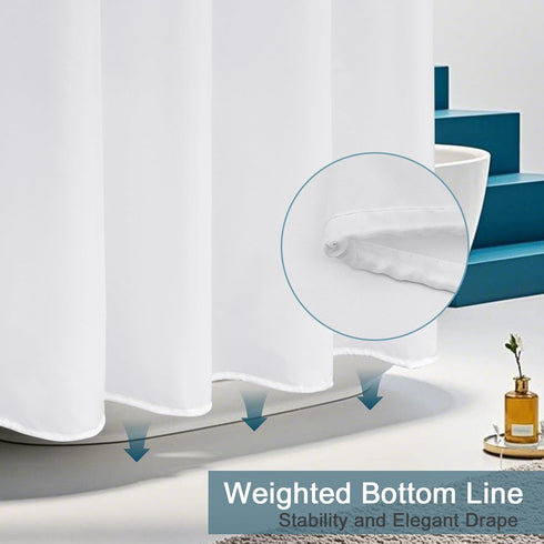 Long Shower Curtain Liner, 78 Inches Height, Water-repellent Fabric with 12 Hooks, White, 72x78