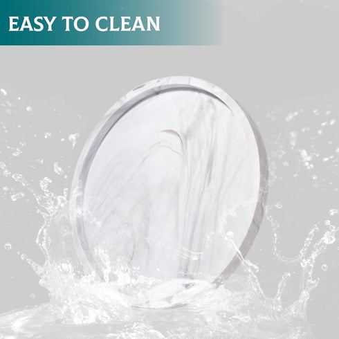 9" Round Bathroom Tray, Decorative Silicone Vanity Tray for Kitchen Countertop Organizer, Marble Grey Decor