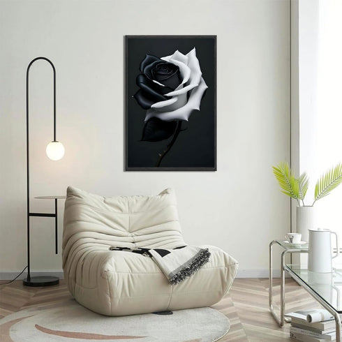 Black and White Rose Wall Art: Modern Floral Canvas Painting for Living Room, Bedroom, Bathroom, Rustic Decor (16"X24")