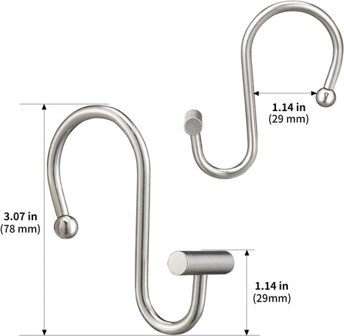 Nickel Shower Curtain Hooks - Rust Proof Decorative Rings for Bathroom, Silver Metal T-Bar Design, Set of 12