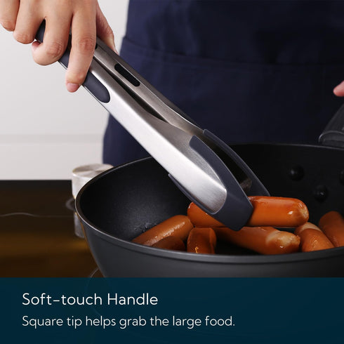 KITCHENDAO 12 Inch Tongs for Cooking with Silicone Tips, One-Handed Convenience, Soft-Touch Handle for Non-Stick