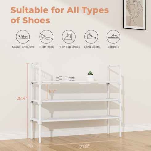 3 Closet, 5 LANTEFUL Tier Shoe Rack for Shoe Organizer with Hooks, Long Shoe Shelf Storage for Shoe and Boot Stackable