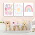 3Pcs 12x16in RCJARTI Pink Nursery Canvas Wall Art Rainbow Poster Kids Bedroom Baby Girls Toddler Pastel Wall Decor