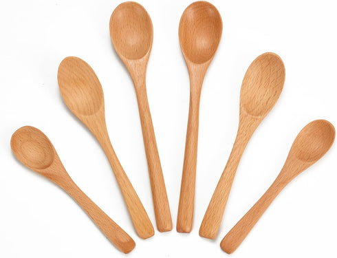 UANJBYO 6 Piece Small Wooden Spoons Set - Premium Beech Wood Spoons in