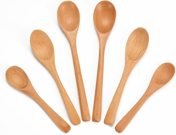 UANJBYO 6 Piece Small Wooden Spoons Set - Premium Beech Wood Spoons in