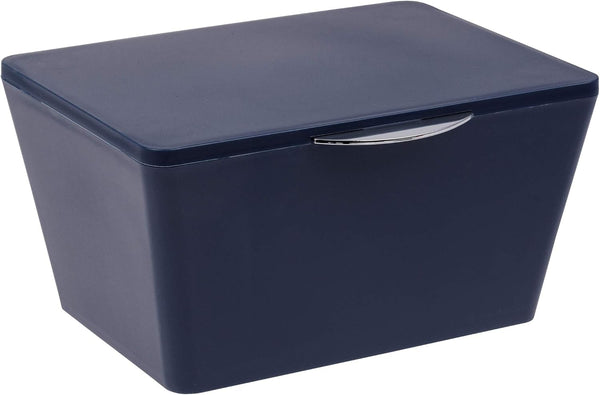 WENKO Decorative Storage Box with Lid for Bathroom Organization, Small Container for Storage (Dark Blue, 7.48 x 3.94 x