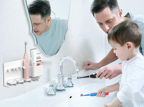 simpletome Adhesive Electric Toothbrush Holder, Wall Mounted Razor Hanger Bathroom Organizer (White)