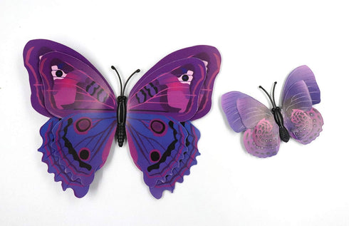 12 Pcs Purple Butterflies Double Wings Refrigerator Magnets, Removable Wall Decal Decoration