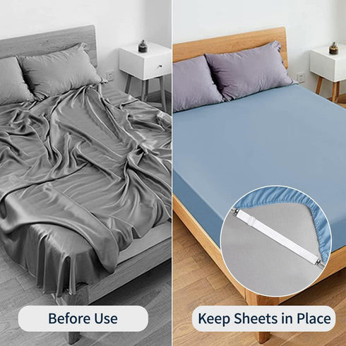 Sopito 4pcs Adjustable Elastic Bed Sheet Fasteners, Heavy Duty Grippers for Mattresses, White