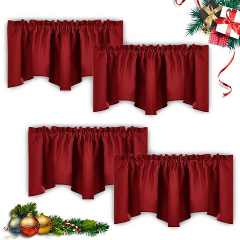 NICETOWN Burgundy Red Blackout Valances, Thermal Insulated W52 x L18 Scalloped Rod Pocket Curtains for Small Windows
