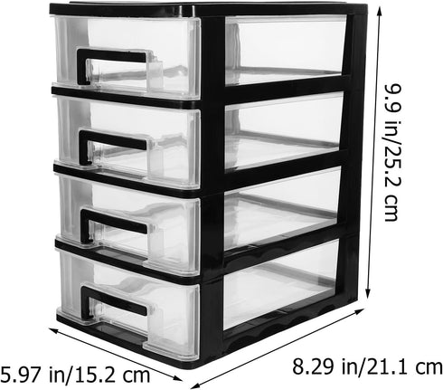 Garneck 4 Portable Drawers Desk Fridge Organizer - Clear Vanity Storage Drawers, Small Drawer Showcase for Crafts, Black