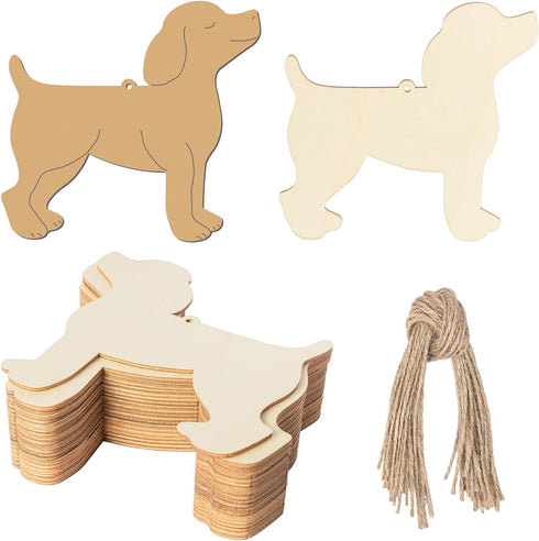 Dog Shape Wooden Blank Ornaments, Unfinished Art for Doghouse Decoration, 20 Pcs for Parties