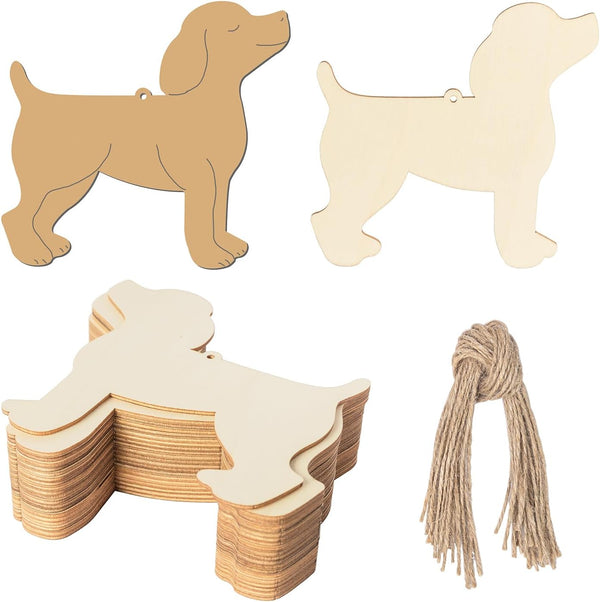 Dog Shape Wooden Blank Ornaments, Unfinished Art for Doghouse Decoration, 20 Pcs for Parties