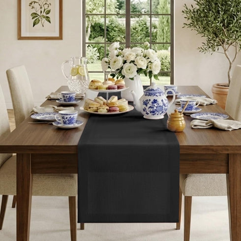 Classic Linen by D'Moksha Black Table Runner 48 Inches, 100% Pure Linen,