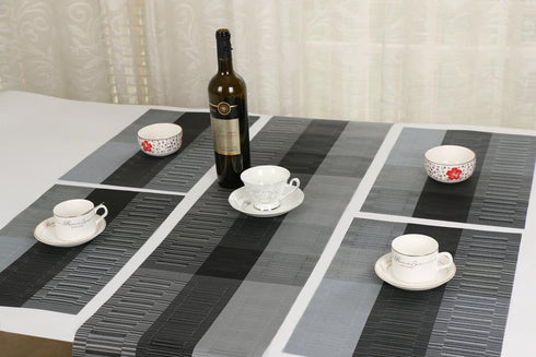 SHACOS Woven Vinyl Table Runner, PVC Table Runner 12 x 71 inch, Ombre Black and Gray, Wipe Clean Indoor Outdoor