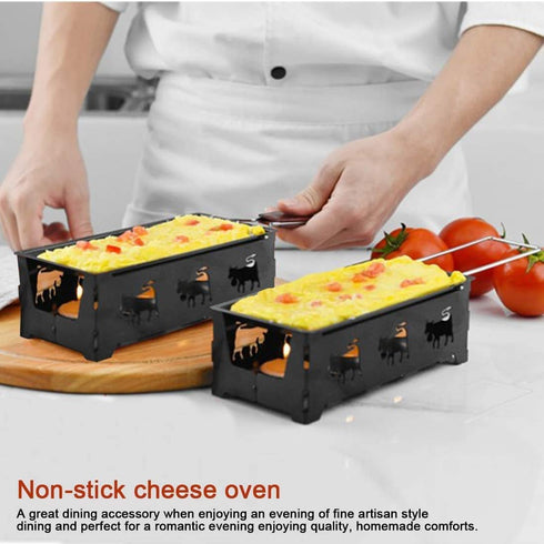 Cheese Raclette Set, Portable Candlelight Raclette Pan, Foldable Non-Stick Baking Tray for Home Kitchen